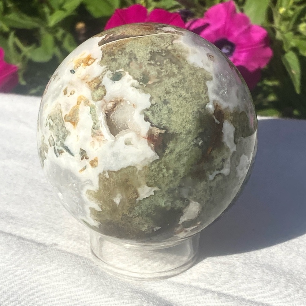 Moss Agate and Quartz Sphere